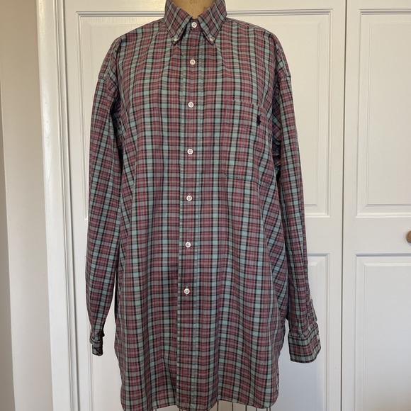 Ralph Lauren Other - Men's Ralph Lauren Plaid Cotton Button Down Long Sleeve Shirt Sz XL Gray Red Blk